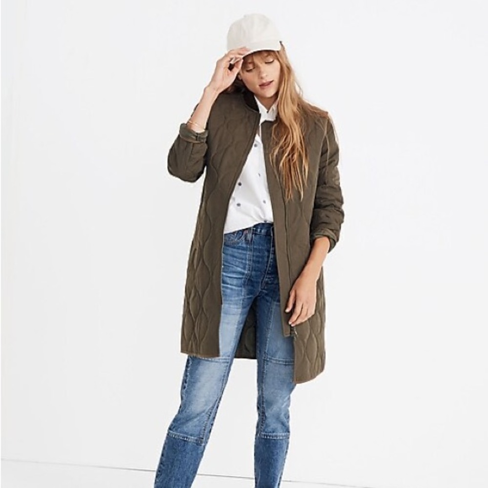 Madewell Quilted Military Jacket - Green, XS - Picture 2 of 4